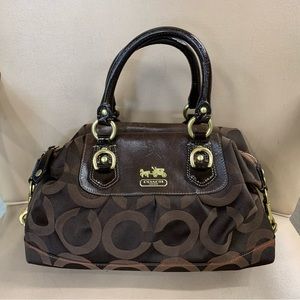 Coach Dark Brown Legacy Signature Canvas and Leather Mandy Satchel Purse